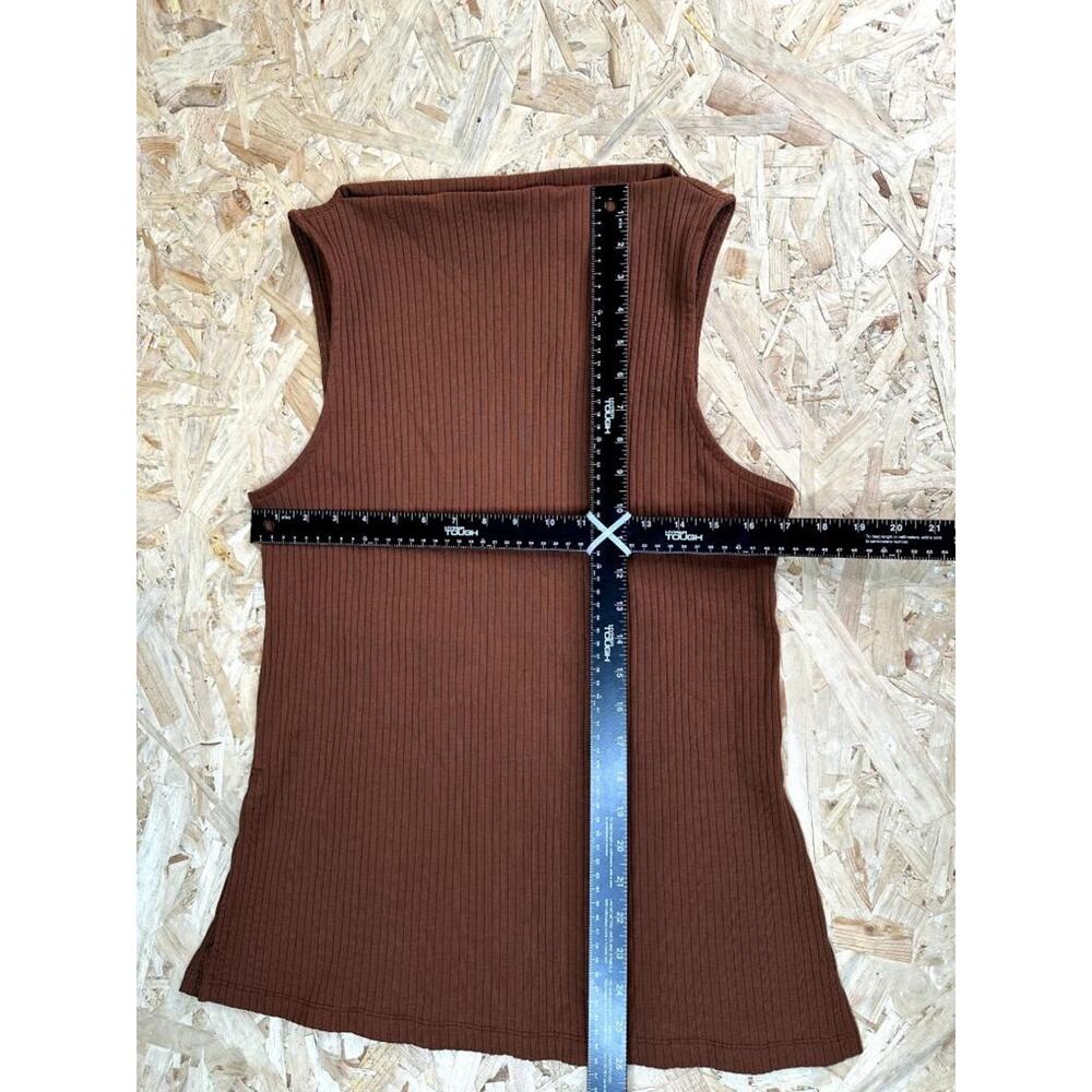 Old Navy Mock Neck Tank Top Womens Large Brown Ribbed Sleeveless Knit Side Slits - Picture 9 of 13